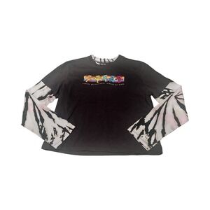 Grateful‎ Dead Tie Dye Long Sleeve Cropped Shirt Womens M Bear Black